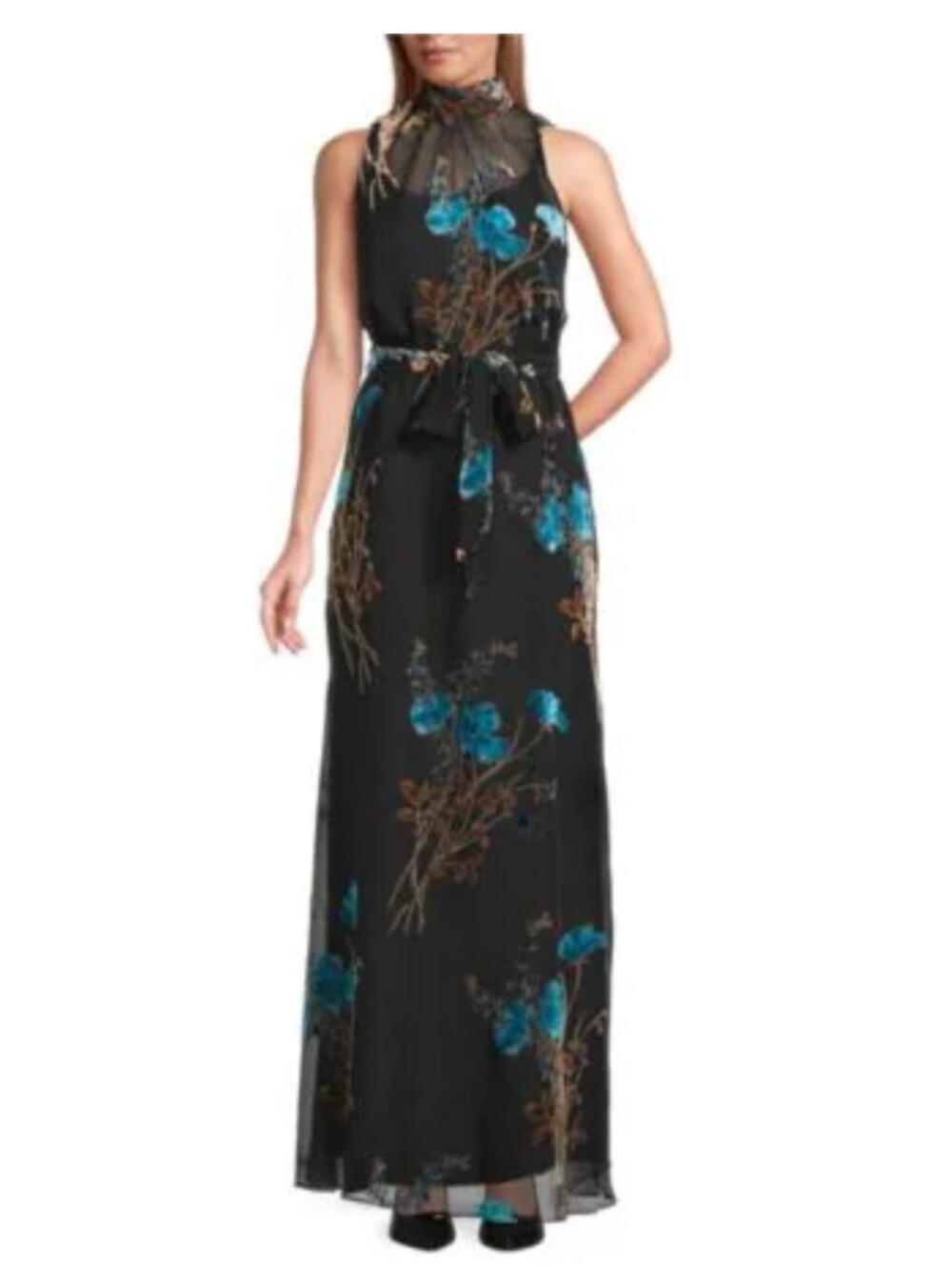 julia jordan Black Maxi Dress with Teal Floral Accents